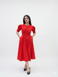 Qırmızı Elegant Düyməli Don