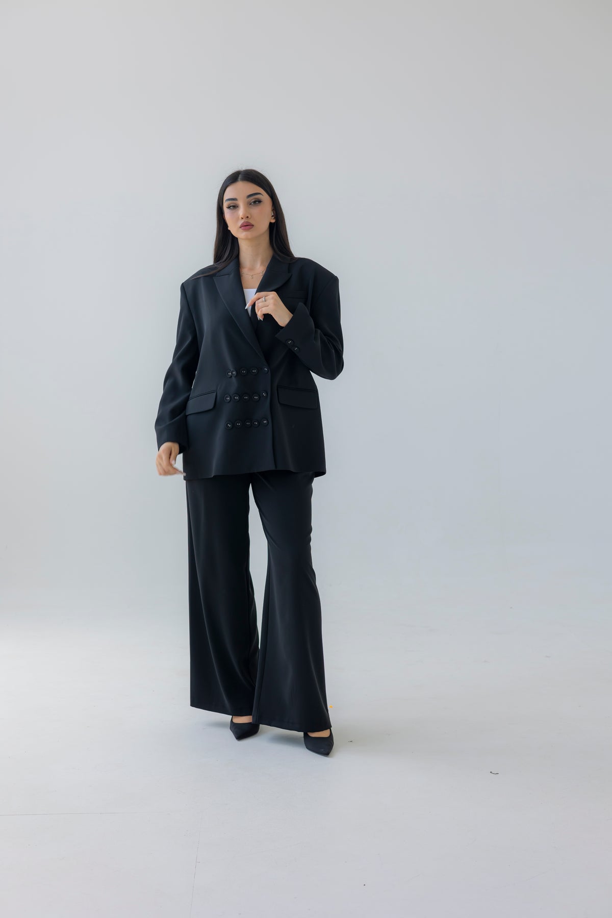 Cheeya — Qara Kostyum Dəsti (Blazer + Geniş Şalvar
