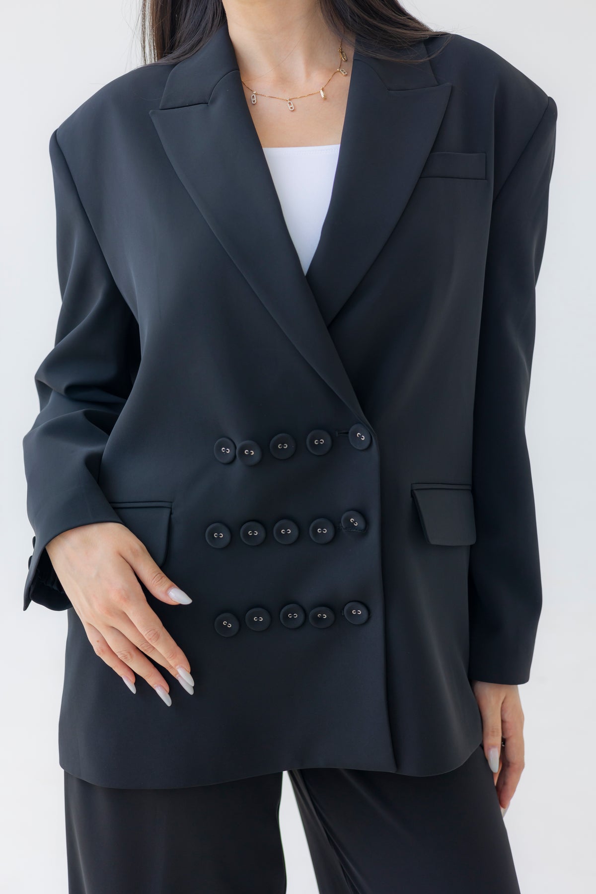 Cheeya — Qara Kostyum Dəsti (Blazer + Geniş Şalvar